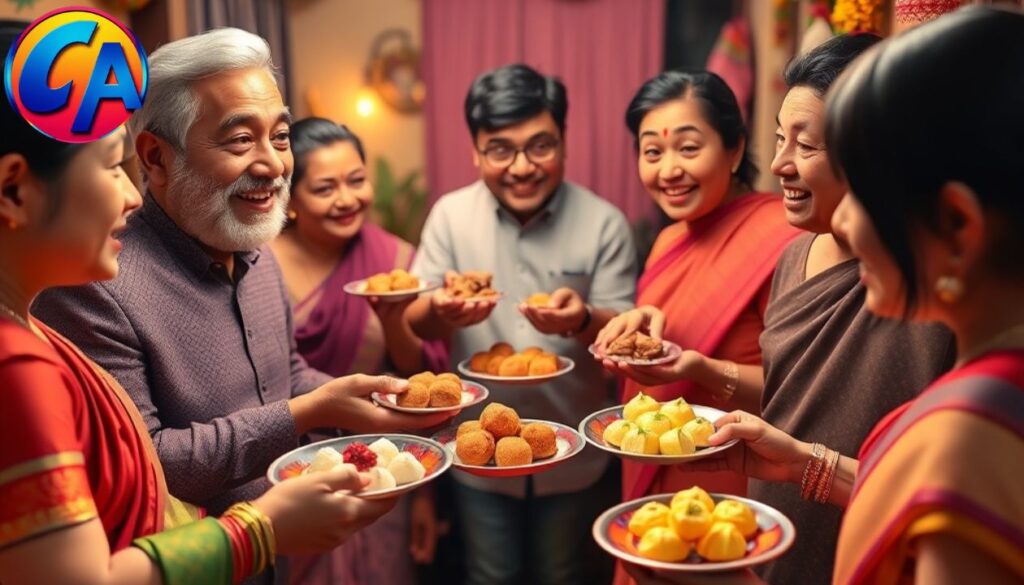 People share sweets with relatives and neighbors.